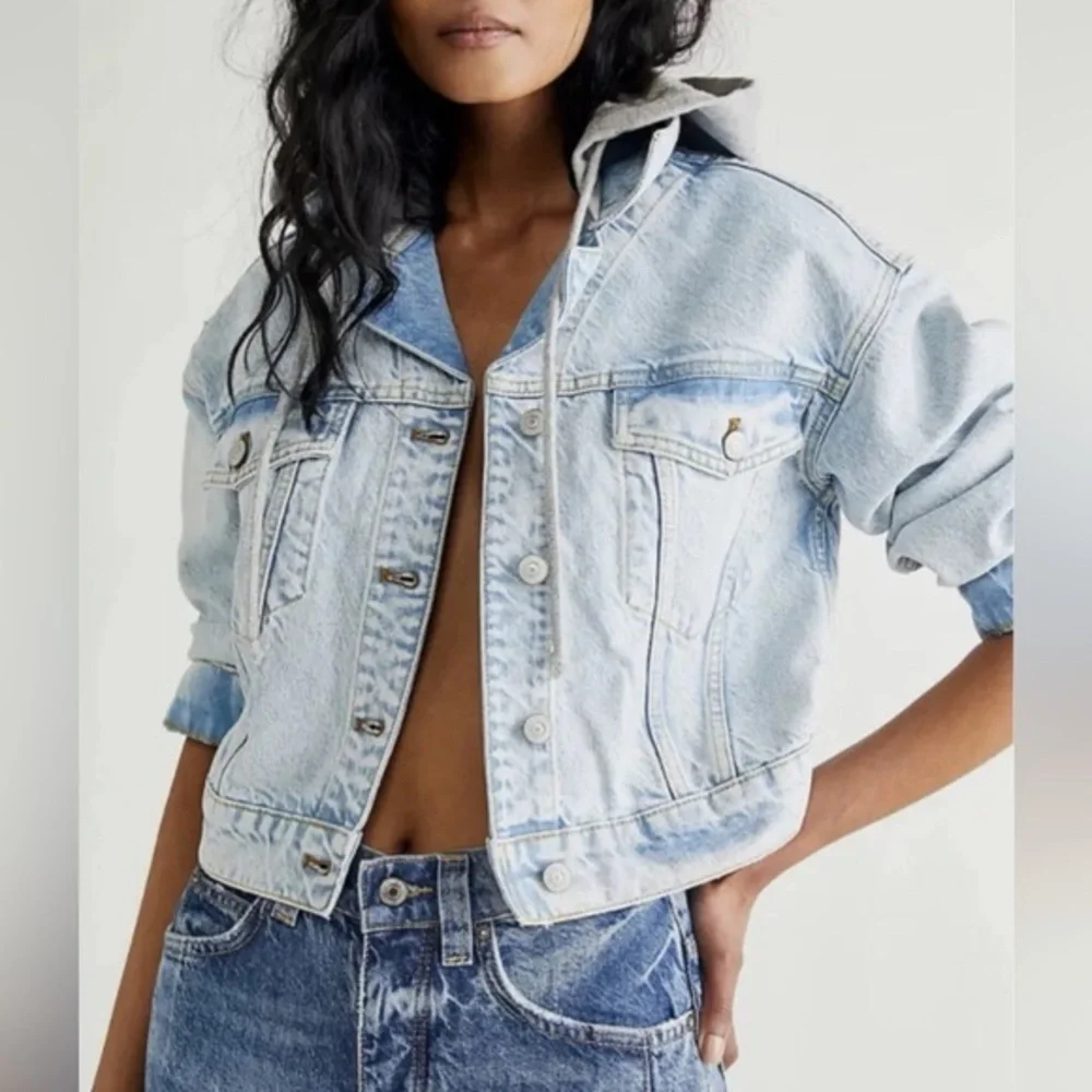 Free People Brando Cropped hooded Denim Jacket - Picture 2 of 4